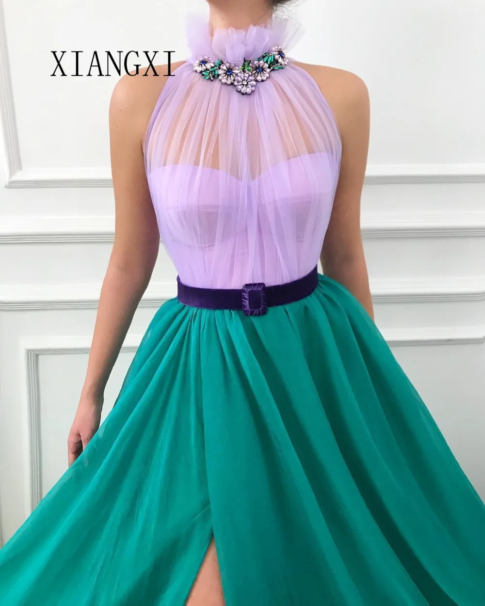 Robe De Soiree Новое поступление Высокий воротник ТРАПЕЦИЕВИДНОЕ сплит длинное вечернее официальное платье платья для выпускного вечера vestido de festa