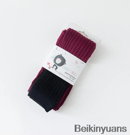 Wine red black Вязаные хлопковые леггинсы для девочек на весну и осень, женские леггинсы, штаны для девочек, сохраняющие тепло - Цвет: Wine red black
