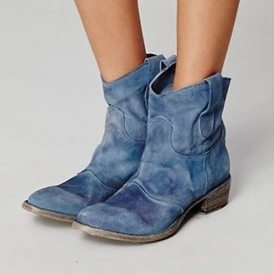 Women ankle boots winter similation suede square heel pointed to e solid color boots women ankle slip-on boot Cowboys