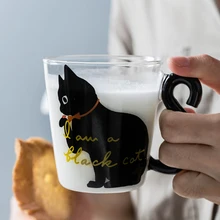 Стакан для кофе, молока, чая, чашка для воды, мультяшная креативная кружка с милым котом, красная стеклянная детская многоразовая бутылка Стакан для кофе, молока, чая, чашка для воды, мультяшная креативная кружка с милым котом, красная стеклянная детская многоразовая бутылка