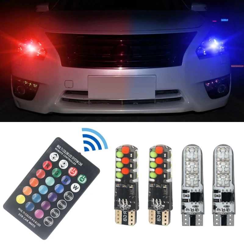 

1set T10 RGB W5W Led 194 168 Canbus Car Clearance lights COB 12SMD With Remote Controller Flash/Strobe Lamp Wedge Reading Light