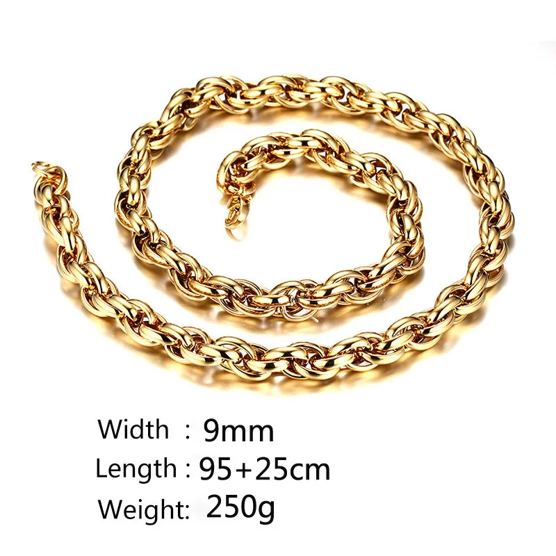 

FXM stainless steel necklace L7 hot sell man 9mm wide stone steel gold color 95+25cm big chain punk Grain texture shape