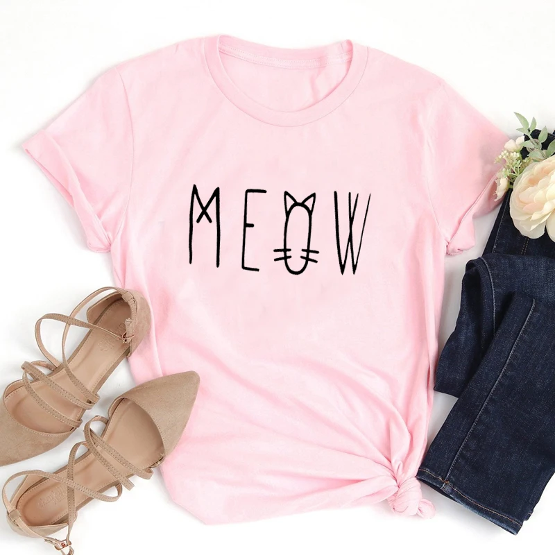 

Mew Letter Short Sleeve T Shirt Kawaii Clothes Cute Pure Cotton Loose Design for Women New Aesthetic Fashion Style Drop Shipping
