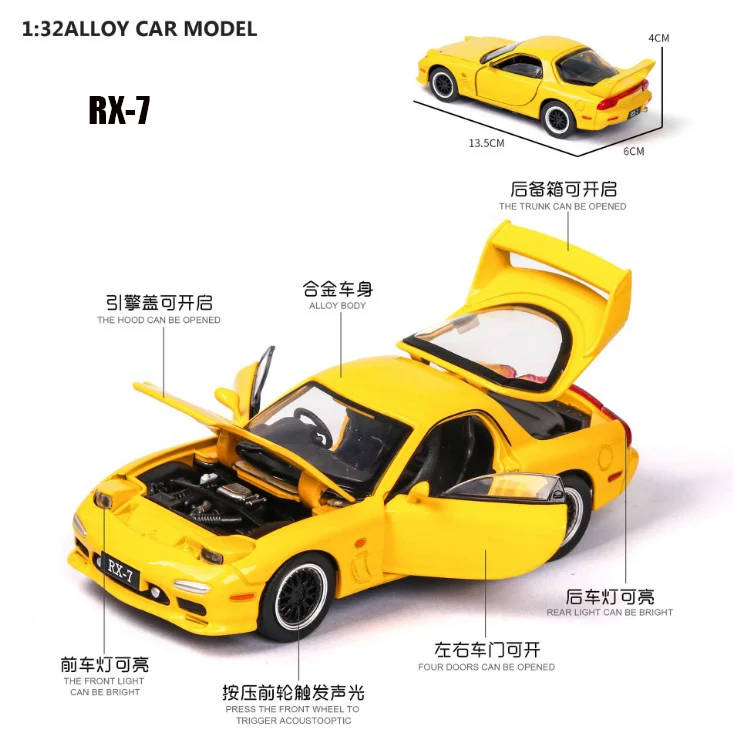 1:32 MAZDA RX7 гоночный автомобиль Diecasts& игрушечный транспорт металлическая модель автомобиля звуковой светильник коллекция автомобилей игрушки для детей Рождественский подарок