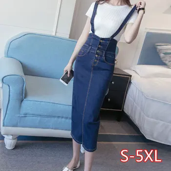 

Long Denim Skirt With Straps Women Button Jeans Skirts Plus Size Long High Waist Pencil Skirt Denim Skirts Womens 2020
