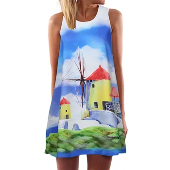 

Print Summer Dress 2020 Women Brief Casual Loose Dress Sundress Sleeveless Mini Chiffon Dress vestidos de verano Plus Size Dress
