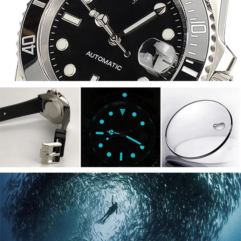 Автоматические механические наручные часы для мужчин Miyota 8215 diver 200m sub mariner 40 мм сапфировый поворотный керамический ободок силиконовые мужские часы