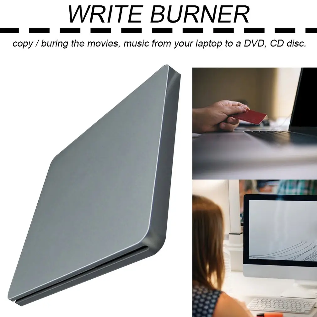 DVD-RW внешний DVD привод для ноутбука, USB 2,0, чехол с присоской, супер тонкий USB 2,0 слот, DVD портативный Привод blu ray