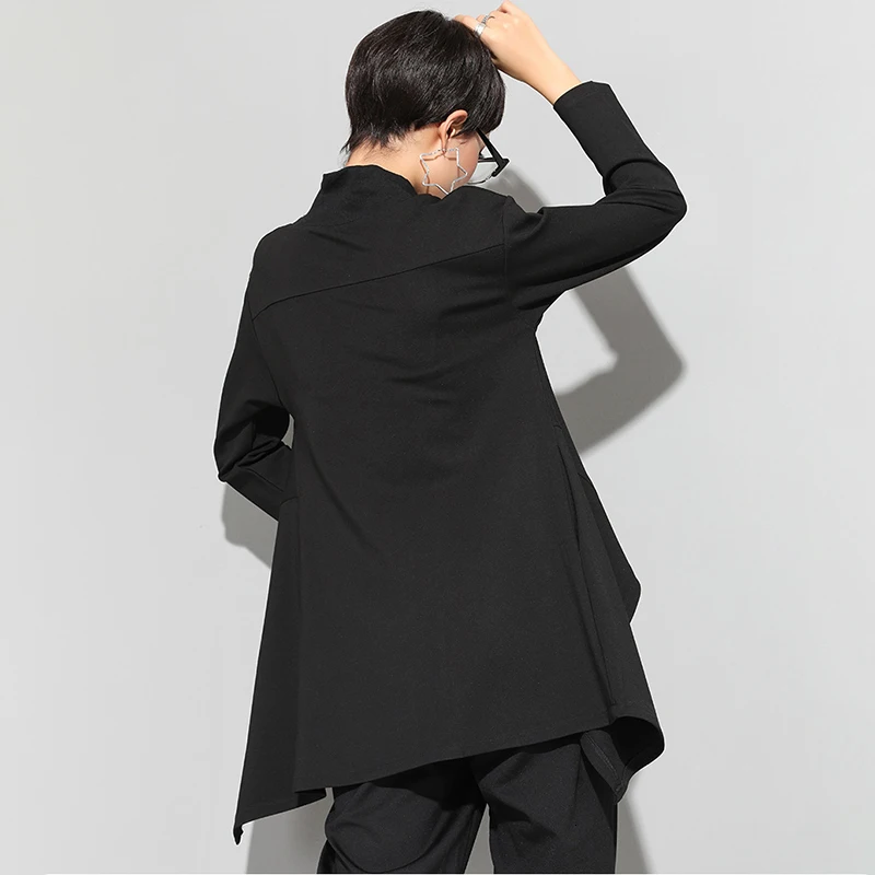 Модный тренд, новая мода, воротник-стойка, необычный, Hemline, черный, Толстовка для женщин, длинный рукав, персональные толстовки, Vestido YF19511