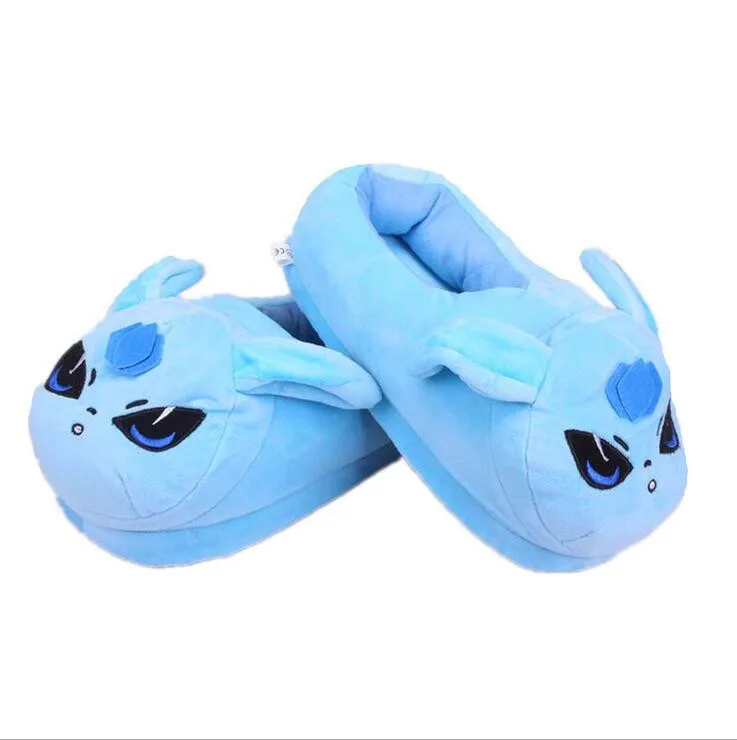 Милый Eeveelution Glaceon Leafeon Jolteon Flareon Вапореон плюшевые аниме Плюшевые тапочки Kawaii теплые Шлепанцы из хлопчатобумажной ткани для детей, для девочек - Цвет: Розовый