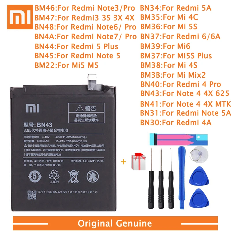 Оригинальный аккумулятор Xiao Mi для телефонов Xiaomi Redmi 3 Pro 3S 3X Note 4 4X 4A 5A 6 6A 7 5 2 сменные