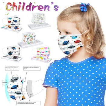 

50PCS Children's Face Mask Disposable Facemask Animal Printed Dust Proof Cute Cartoon 3Ply Ear Loop Mouth Cover Maschere