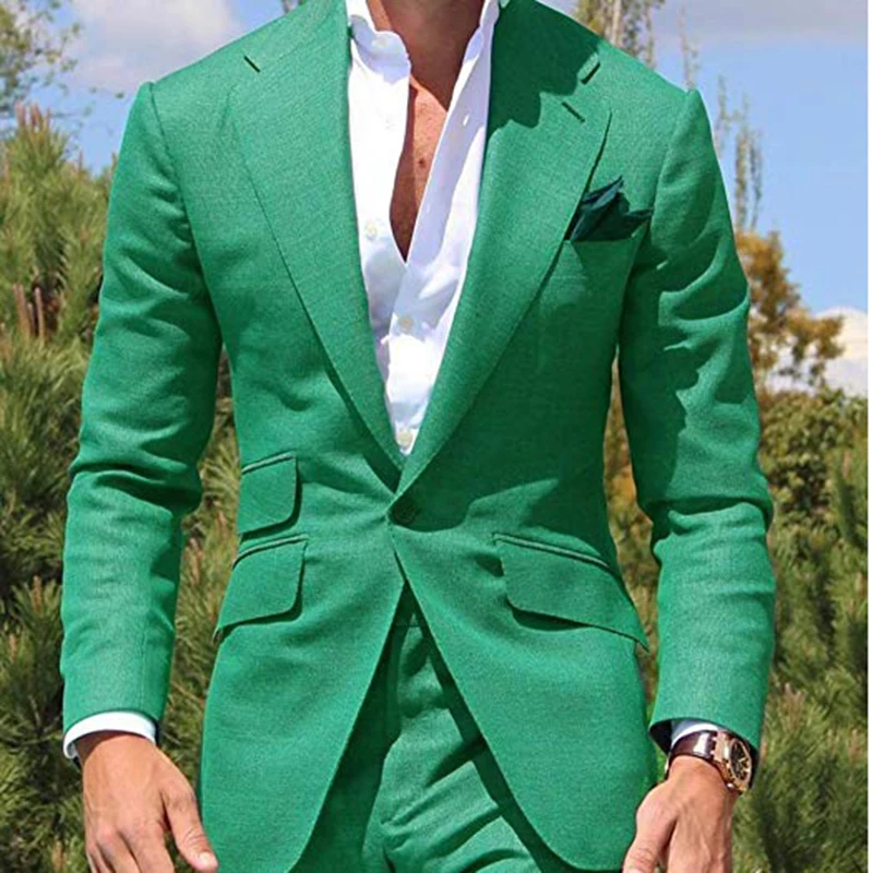 Mens Dinner Suit Groom Tuxedos Groomsmen Wedding Suit Blazer For Men Trendy Green (jacket +Pants)