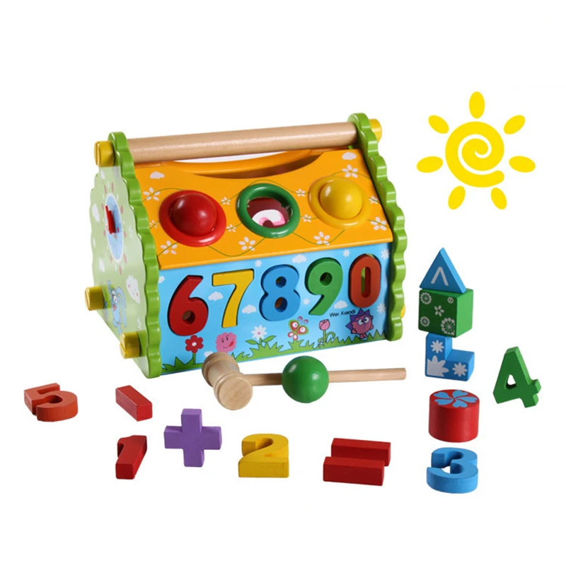 

3D Puzzle Education Toy DIY Model House Shape Sorter Digital cognition Hammer Pounding Bench Wooden Toys For Toddlers & Children