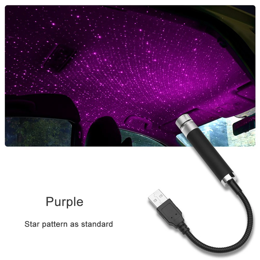 

Car Roof Star Light Interior Mini Led Starry Laser Atmosphere Projector Lights Usb Auto Decoration Purple Standard Change Lens