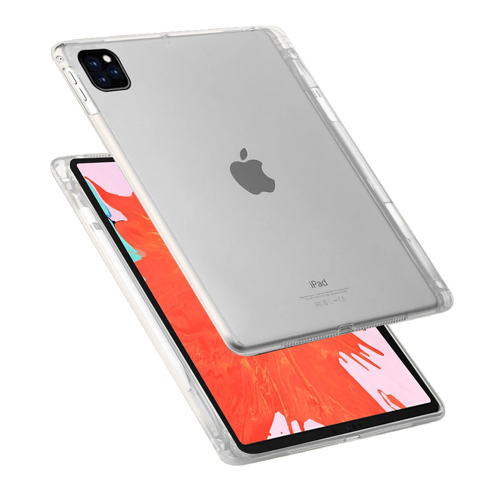 

For iPad Pro 12.9 Inch 2020 Case Flexible Soft TPU Tablet Back Case Cover Anti-scratch Protective Transparent Case with Pen Slot
