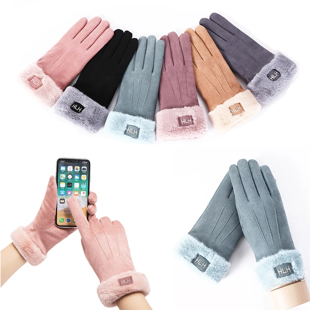 

LOLIRYZ Fashion Warm Women Gloves Ladies Girls Cute Cat Bear Snowflake Double Thick Plush Cotton Touch Screen Driving Gloves