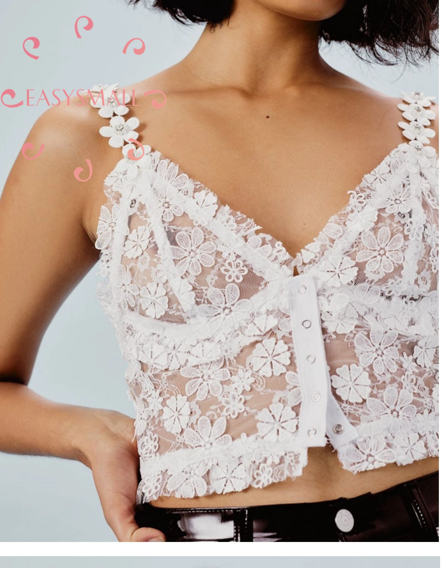 EASYSMALL For Love, женская мода, летняя, сексуальная, кружевная, Лоскутная, высокого класса, уличная одежда, облегающая, высокая талия, короткая, без рукавов, футболка