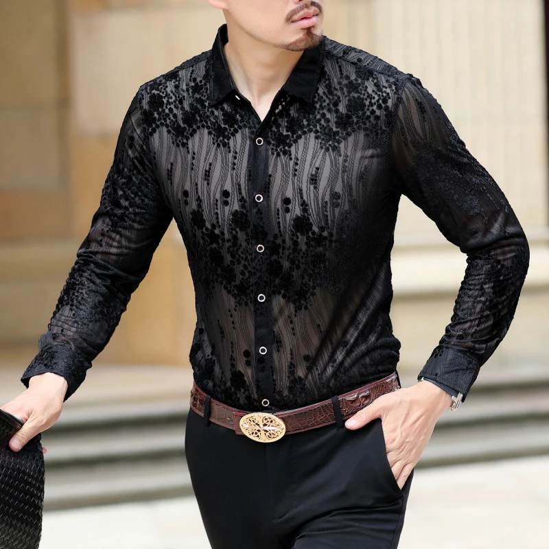 Chemise Homme Manche Longue Asain 3xl Осенняя мужская синяя рубашка с цветочным принтом деловая офисная рубашка с длинными рукавами для мужчин s