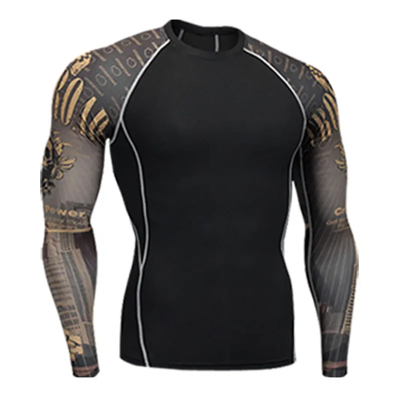 t-shirt men's clothing compression men t-shirt+ leggings rashgard kit long sleeves top for fitness man tracksuit thermal underwear base - Цвет: t-shirt