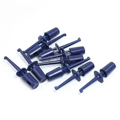

10 Pcs Plastic Multimeter Test Hook Clip Grabber Blue 1.7" for PCB SMD IC