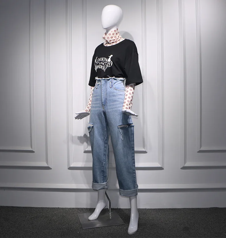 Женские джинсы с дырками, уличная одежда, эластичная высокая талия, рваные свободные джинсы-шаровары, джинсовые штаны, ковбойские брюки