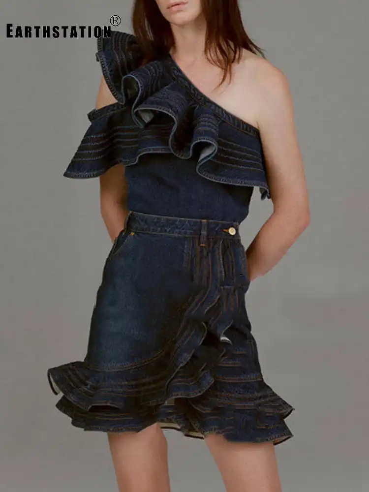 denim jacket ruffle shoulder