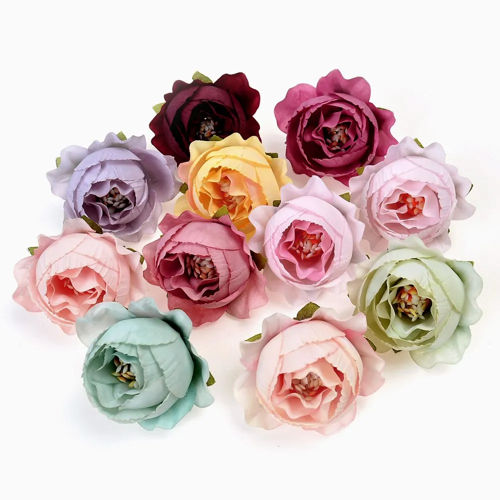 10 шт. Шелковый Пион искусственный цветок 4 см тычинки Цветок голова Свадебные украшения венок Комплект «сделай сам» Роза поддельные цветы - Цвет: Многоцветный