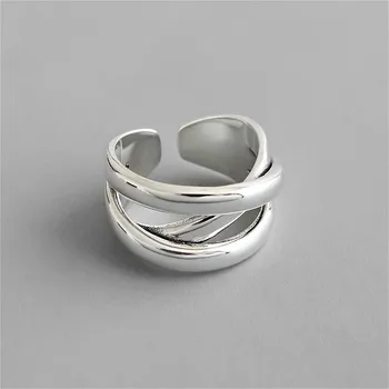 

Flyleaf Irregular Multi-layer Cross Real 925 Sterling Silver Rings For Women High Quality Fine Jewelry Femme Open Ring Vintage