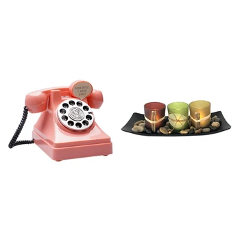 

1 Pcs Creative 3D Phone Money Telephone Coin Box Cartoon Piggy Bank & 1 Set Candle Scape with Rocks and Tray