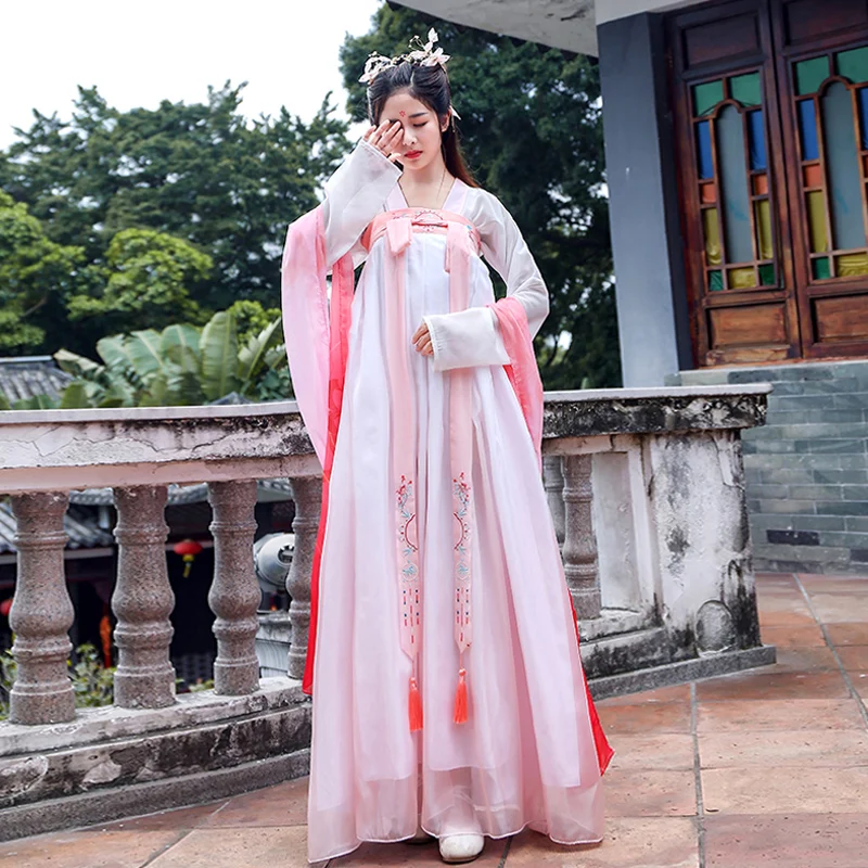 Hanfu сказочное платье, Древний китайский народный танец, традиционное китайское женское платье ханфу, костюм принцессы Цин, праздничное платье для косплея, DL4463