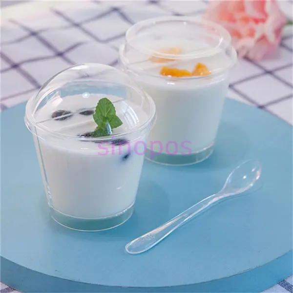 9pcs Transparent plastic sectioned mousse cup, 2 section divided pudding holder, 180ml clear 2-apartments juice cups,SP01