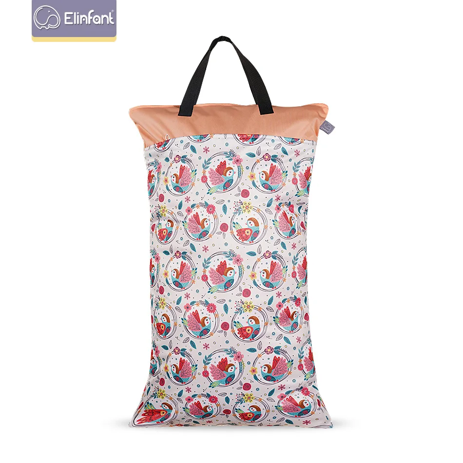 Elinfantile 40*70cm grand sac de seau humide/sec suspendu pour le linge de couche-culotte en tissu avec deux sacs à couches imperméables à glissière