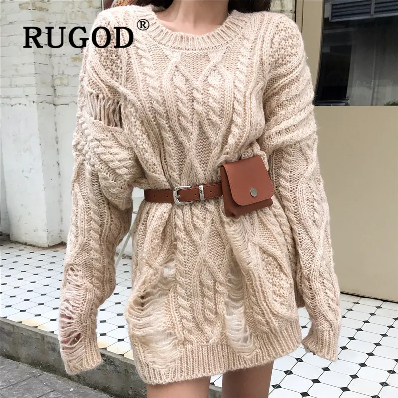 RUGOD корейский стиль, женский свитер, пуловеры, твист, о-образный вырез, Свободная трикотажная туника с дырками, модные повседневные женские топы, весна