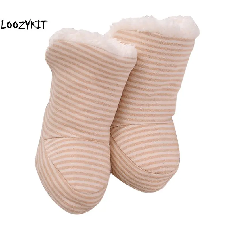 CYSINCOS Thick Striped Print Newborn Baby lambswool Foot Warm Baby Soft Bottom Casual High Cotton Shoes