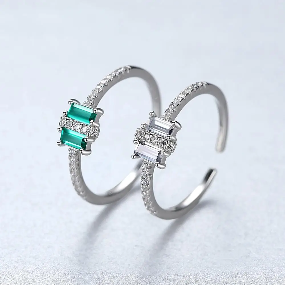 Gem& Time Новое прямоугольное Изумрудное кольцо на палец, Стерлинговое Серебро 925 пробы, регулируемое кольцо для женщин, очаровательное обручальное кольцо, ювелирное изделие SR03