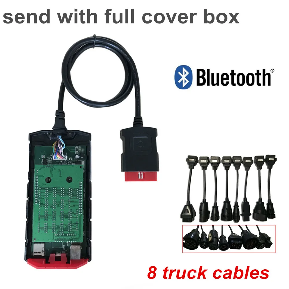 09B and truck cable Новая плата v9.0 для delphis vd ds150e cdp с bluetooth. R0/. R3 OBD2 сканер инструмент vd tcs cdp+ полный 8 автомобильных/грузовых кабелей - Цвет: 09B and truck cable