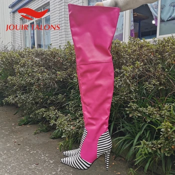 

JOUIR TALONS High Quality Brand Design women shoes Mixed Color Pointed Toe Thin High Heels Over-the-knee Boots