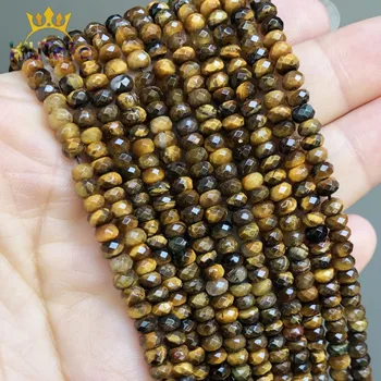

2*4mm Natural Gem Faceted Stone Beads Yellow Tiger Eye Rondelle Round Loose Beads For Jewelry Making DIY Bracelet Ear Studs 15''