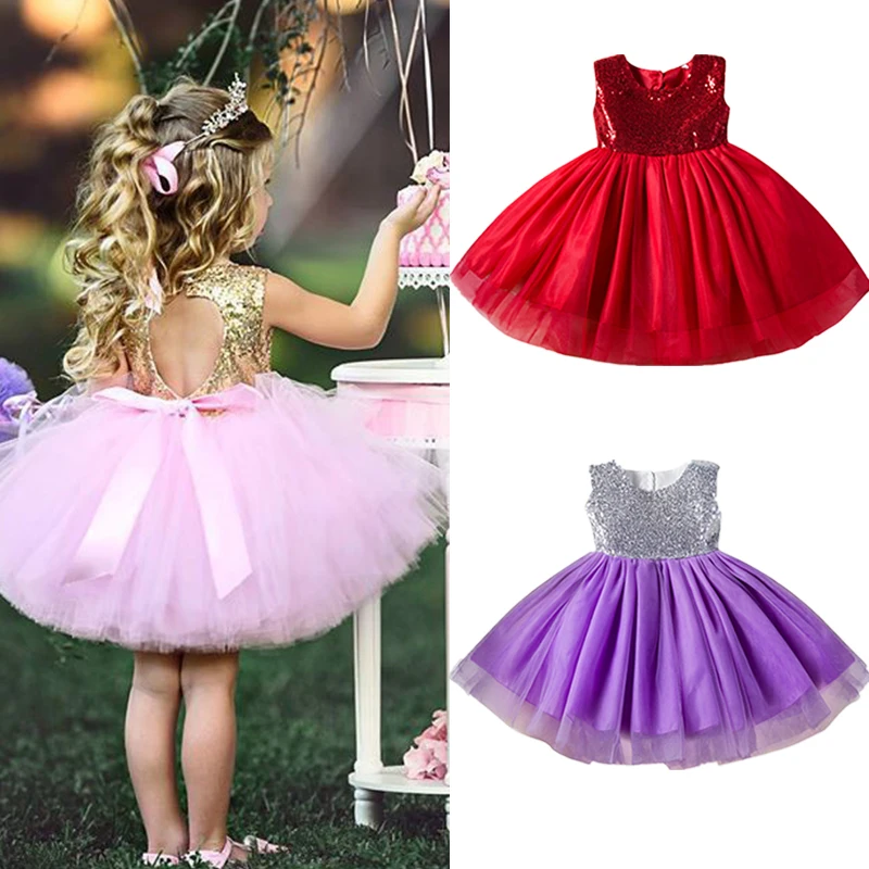 Платье принцессы с блестками и открытой спиной для девочек; Вечерние платья на год; детская одежда; платье-пачка для свадьбы, дня рождения; красное рождественское платье для девочек