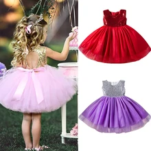 Платье принцессы с блестками и открытой спиной для девочек; Вечерние платья на год; детская одежда; платье-пачка для свадьбы, дня рождения; красное рождественское платье для девочек