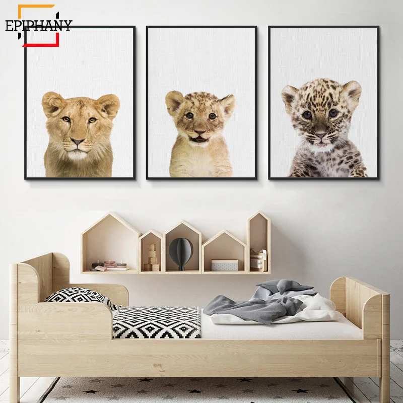 Картина на холсте с животными настенная живопись львом пандой Мопсом кошкой