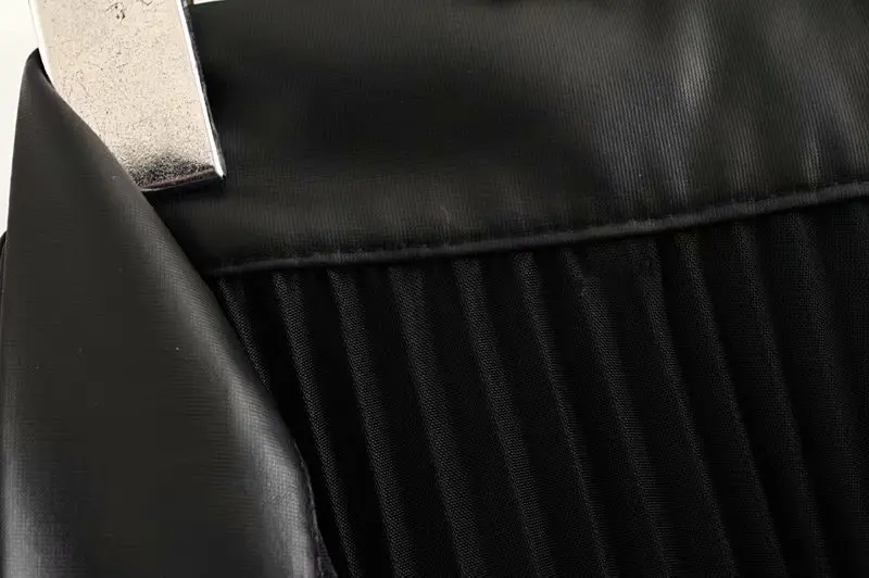 women black pleated PU leather skirts with belt ladies elegant streetwear retro female fashion office ladies maxi skirt
