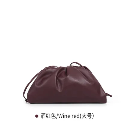 large wine red Роскошные женские сумки, дизайнерские мягкие кожаные сумки на плечо, модные клатчи, ретро большие сумки с рюшами - Цвет: large wine red
