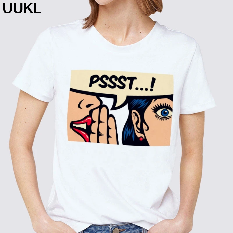 Футболка UUKL женская с надписью Pssst модная тенниска в стиле Харадзюку забавная