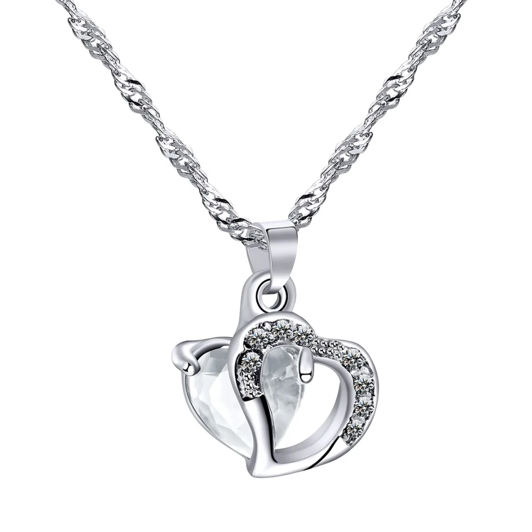 1Pc Vinatge  Heart Love Necklaces & Pendants Shellhard Womens Elegant Rhinestone Long Chain Necklace For Women  Jewelry 7Colors