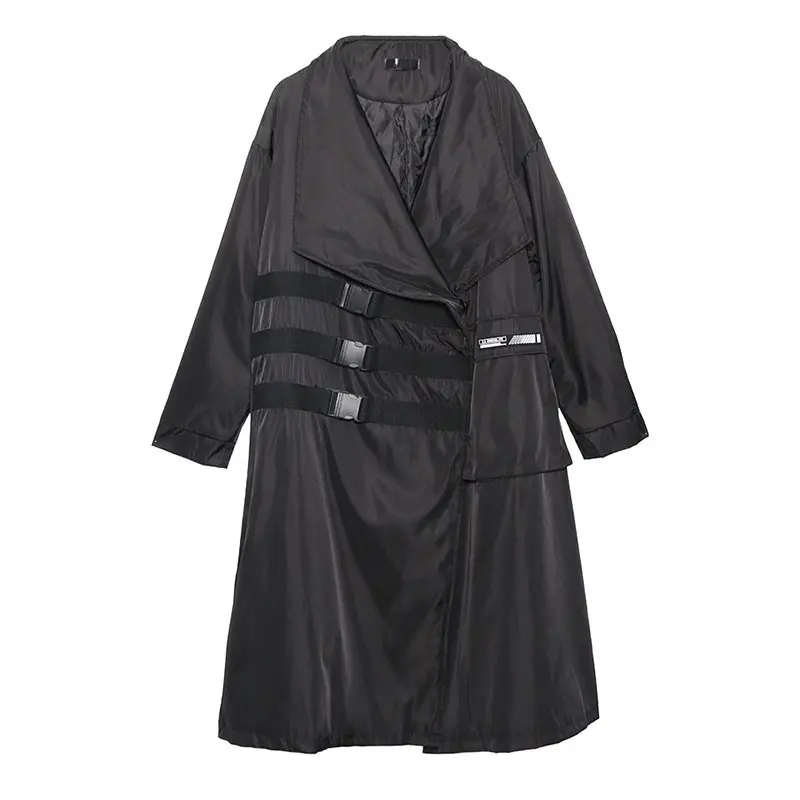 XITAO Tide/черный Тренч больших размеров с буквенным карманом, женская одежда, модная свободная лента, подходящая ко всему индивидуальному пальто, Топ ZLL4353