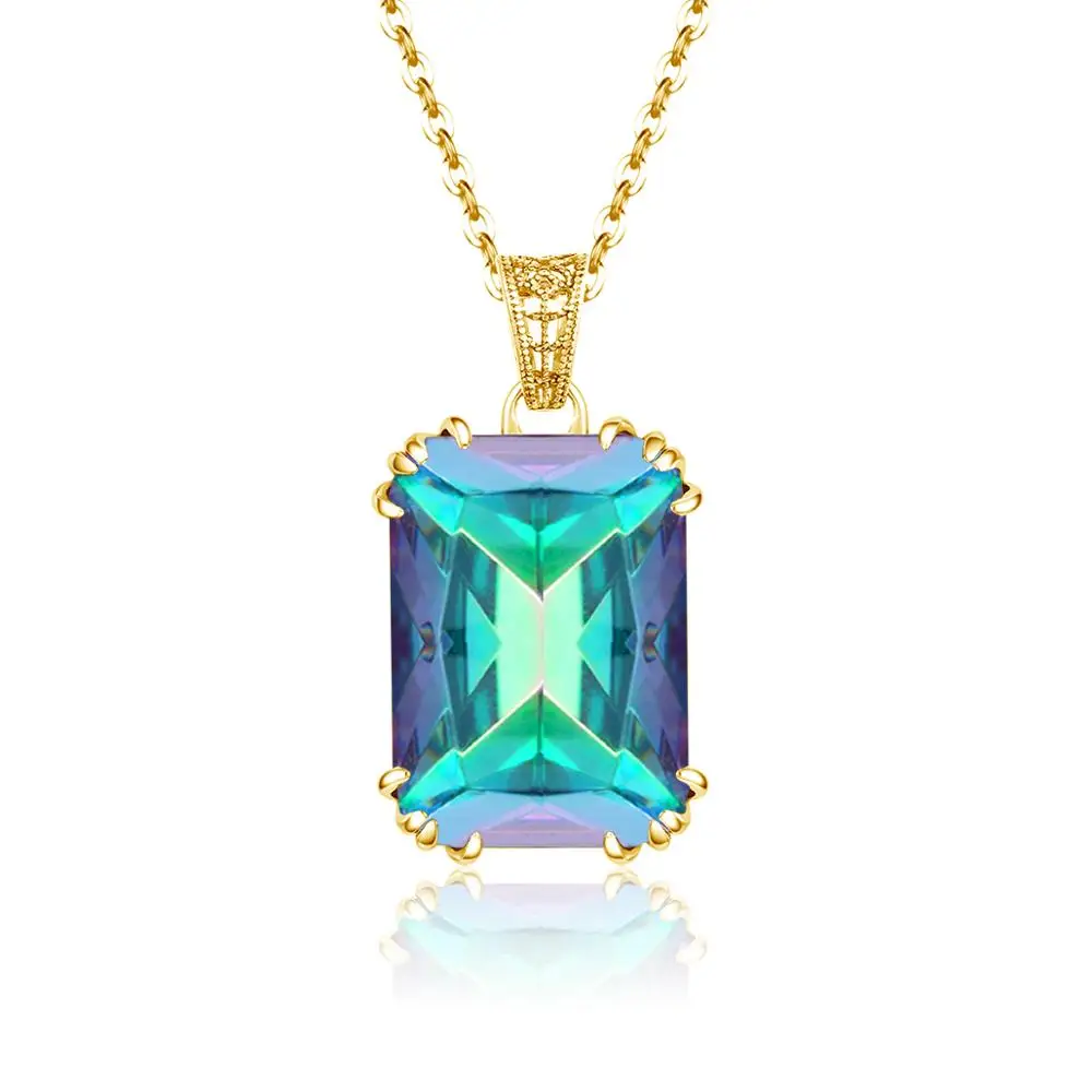 

14K Gold 925 Sterling Silver Necklace Pendant For Women Rainbow Fire Mystic Topaz Pendants Boho Engagement Party Fine Jewelry