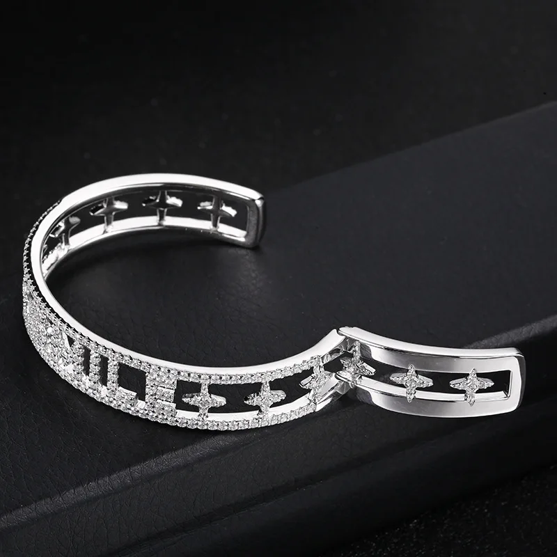 Wide silver letters Monaco SMILE bangle Jewelry initial letter star bracelet Luxury Brand PARTY Girl Accessories