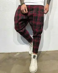Уличные красные клетчатые брюки мужские беговые штаны 2019 мужские повседневные Прямые шаровары Мужская Корейская версия хип хоп